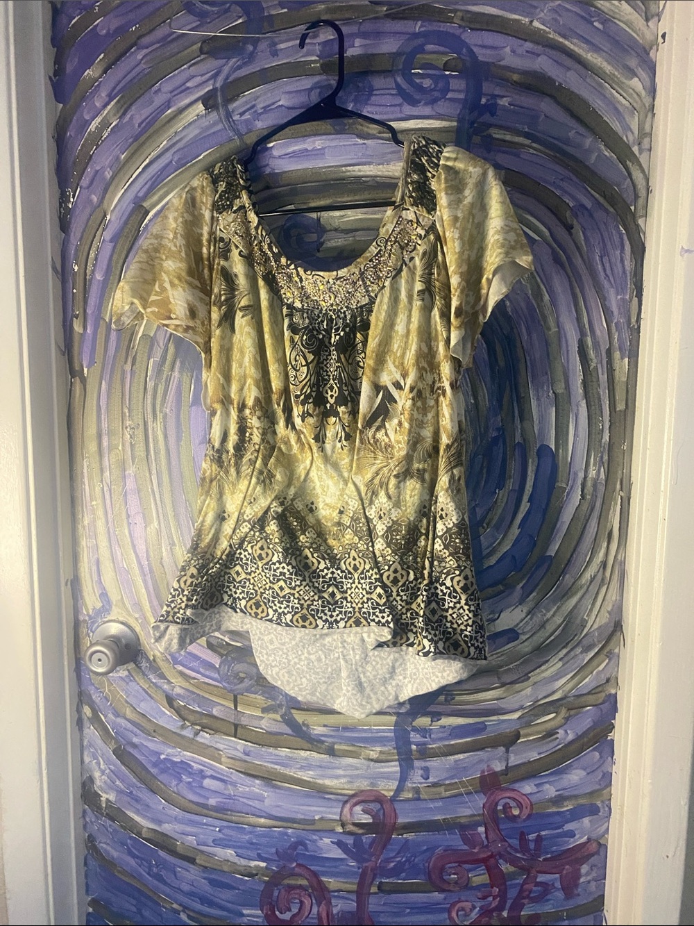 Apt. 9 Gold and Black Printed Scoop Neck Blouse